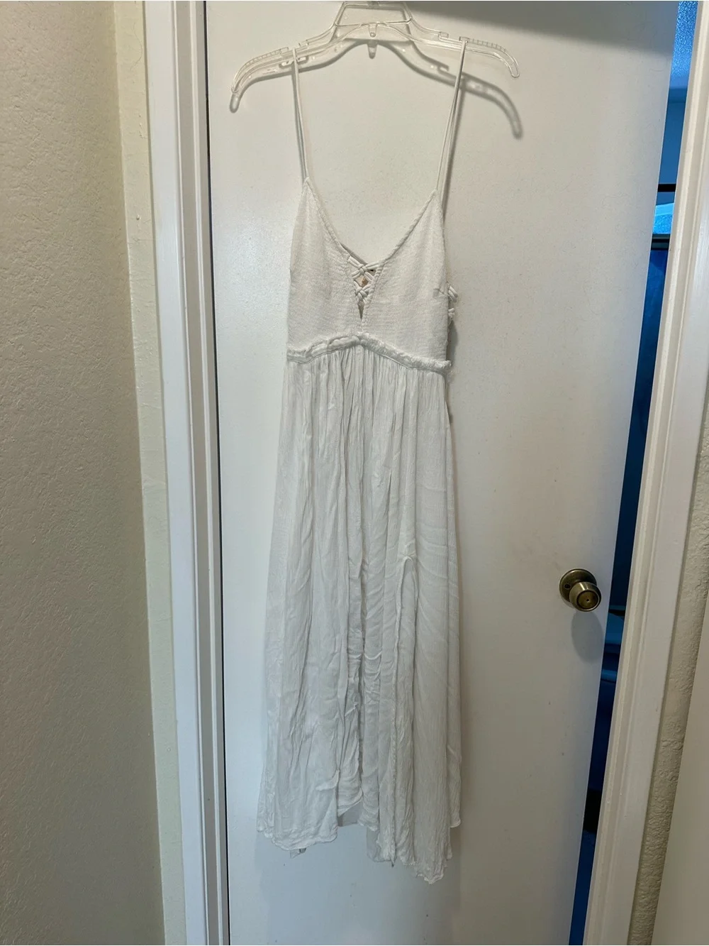 Free People White Spaghetti Strap Maxi Dress with Lace-Up Bodice Size Medium